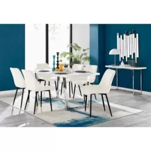 Furniture Box Kylo White High Gloss Dining Table and 6 Cream Pesaro Black Leg Chairs