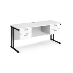 Office Desk Rectangular Desk 1600mm With Double Pedestal White Top With Black Frame 600mm Depth Maestro 25 MC616P22KWH