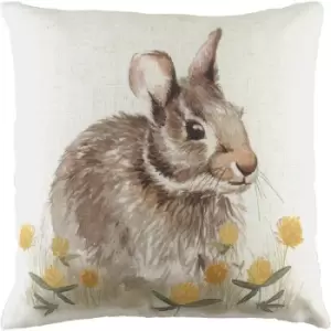 Evans Lichfield Woodland Hare Cushion Cover (One Size) (Off White/Brown/Yellow) - Off White/Brown/Yellow