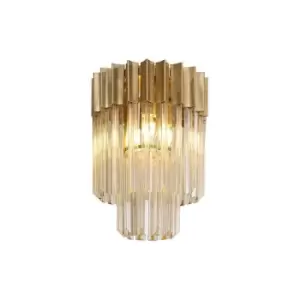 Luminosa Poland Ceiling Lamp Round 3 Light E14, Brass, Cognac Sculpted Glass