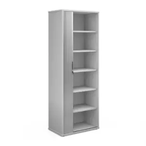 Universal single door tambour cupboard 2140mm high with 5 shelves - white with silver door