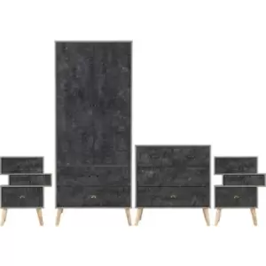 Seconique - Nordic Concrete Charcoal Effect 2 Door Wardrobe Bedroom Set 2 Man Delivery