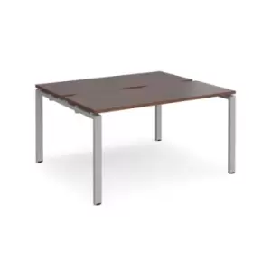 Bench Desk 2 Person Starter Rectangular Desks 1400mm Walnut Tops With Silver Frames 1200mm Depth Adapt