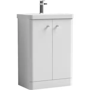 Core Gloss White 600mm 2 Door Vanity Unit and Basin with 1 Tap Hole - COR106 - Gloss White - Nuie