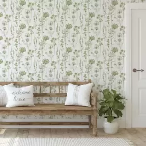 Superfresco Easy - Botanical Wildflower Green Floral Wallpaper - Green