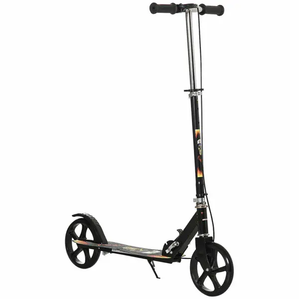 Homcom Foldable Kick Scooter W&#47; Adjustable Height&#44; Break&#44; Big Wheels Black