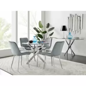 Novara 100cm Round Dining Table and 4 Grey Pesaro Silver Leg Chairs - Elephant Grey