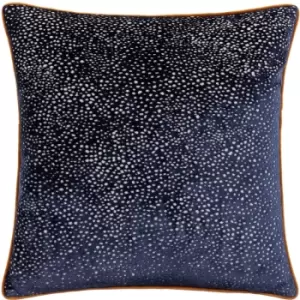 Paoletti - Estelle Spotted Cut Velvet Piped Edge Cushion Cover, Navy/Ginger, 45 x 45 Cm