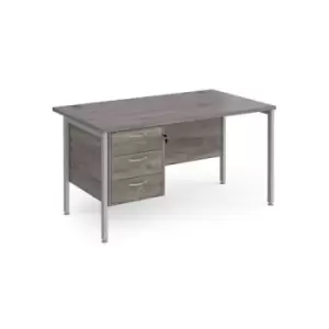 Maestro 25 straight desk 1400mm x 800mm with 3 drawer pedestal - silver H-frame leg and grey oak top