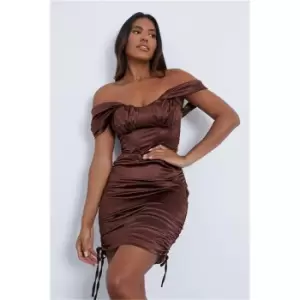 I Saw It First Chocolate Satin Corset Style Ruched Mini Dress - Brown