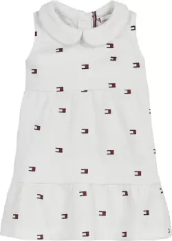 Tommy Hilfiger Newborn Pique Flag Tier Dress In White - Size 6-9 Months