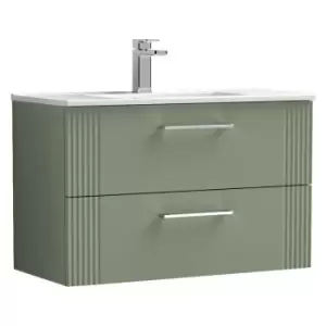 Nuie Deco Satin Green 800mm Wall Hung 2 Drawer Vanity Unit with 18mm Profile Basin - DPF895B - Satin Reed Green