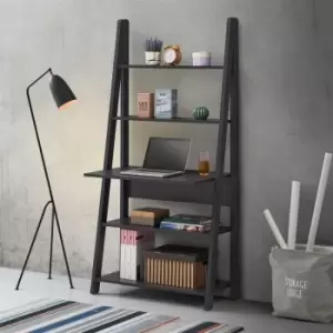 Timber Art Design - Riva Retro Ladder Bookcase Desk Shelving Shelf Unit 5 Tier Black - Black