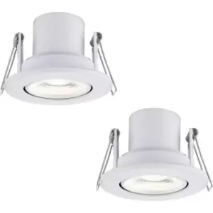 2 PACK Recessed Tiltable Ceiling Downlight - 8.5W Cool White LED - Matt White