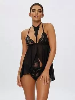 Ann Summers Bodywear The Taylor Babydoll And Brazilian Set, Black, Size L, Women