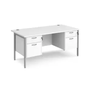 Office Desk Rectangular Desk 1600mm With Double Pedestal White Top With Silver Frame 800mm Depth Maestro 25 MH16P22SWH