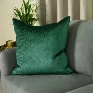 Paoletti - Florence Embossed Luxe Velvet Piped Cushion Cover, Emerald, 55 x 55 Cm