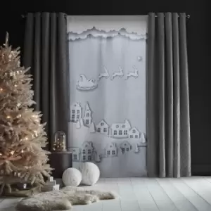 Catherine Lansfield Santa's Christmas Roof Tops Single Curtain Panel Grey