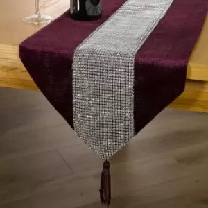 Panache Home Eclat Diamante Faux Velvet Table Runner, Aubergine, 13 x 90 Inch