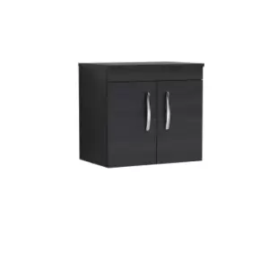 Nuie Athena 600 Wall Hung 2-door Vanity & Worktop - Black Woodgrain