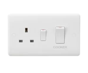 KnightsBridge Curved Edge 45A DP Cooker Switch and 13A Socket (White Rocker)