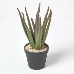 Homescapes - Aloe Vera Artificial Succulent in Black Pot, 30cm Tall - Green