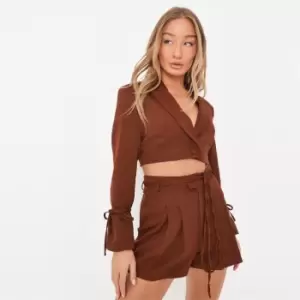 Missguided Sleeve Crop Blazer - Brown