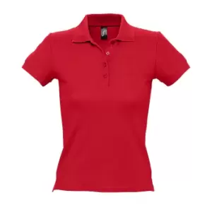 SOLS Womens/Ladies People Pique Short Sleeve Cotton Polo Shirt (M) (Red)