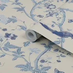 Laura Ashley Summer Palace Royal Blue Floral Smooth Wallpaper