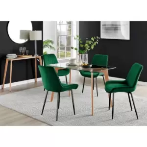 Furniture Box Malmo Glass and Wooden Leg Dining Table & 4 Green Pesaro Black Leg Chairs