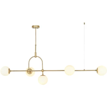 Merano Lighting - Merano Cosenza 5 Light Ceiling Pendant Matt Antique Brass Plate & Opal Glass