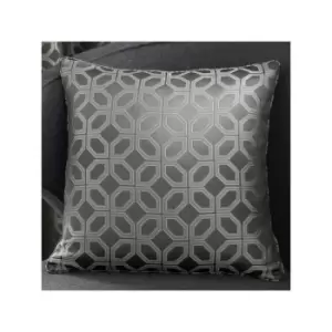 Curtina Oriental Squares Geometric Textured Piped Filled Cushion, Charcoal, 43 x 43 Cm