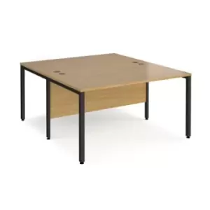 Office Desk 2 Person Rectangular Desk 1400mm Oak Tops With Black Frames 1600mm Depth Maestro 25