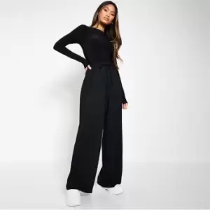 I Saw It First Petite Draw Cord Floaty Wide Leg Trousers - Black