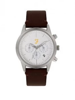 Farah White And Silver Detail Chronograph Dial Brown Leather Strap Mens Watch