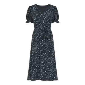 Mela London Black Animal Print Midi Tea Dress - Black