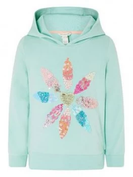 Monsoon Girls Embellished Flower Hoodie - Aqua, Size Age: 14-15 Years, Women