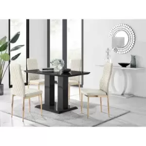 Furniture Box Imperia 4 Black Dining Table and 4 Cream Velvet Milan Gold Leg Chairs