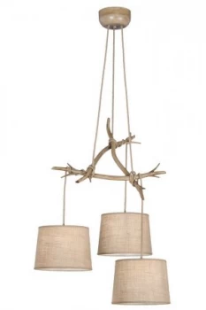 Ceiling Pendant 3 x E27 (Max 40W), Imitation Wood, Linen Shade