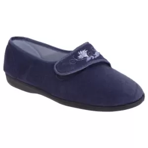 Sleepers Womens/Ladies Jolene Touch Fastening Embroidered Slippers (4 UK) (Navy Blue)