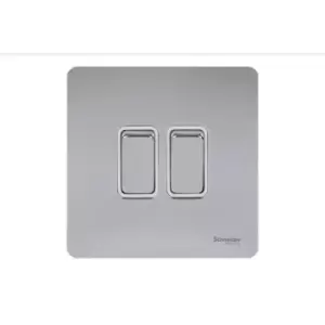 Schneider Electric Ultimate Screwless Flat Plate - Double Rocker 2 Way Light Switch, Single Pole, 16AX, GU1422WPC, Polished Chrome with White Insert