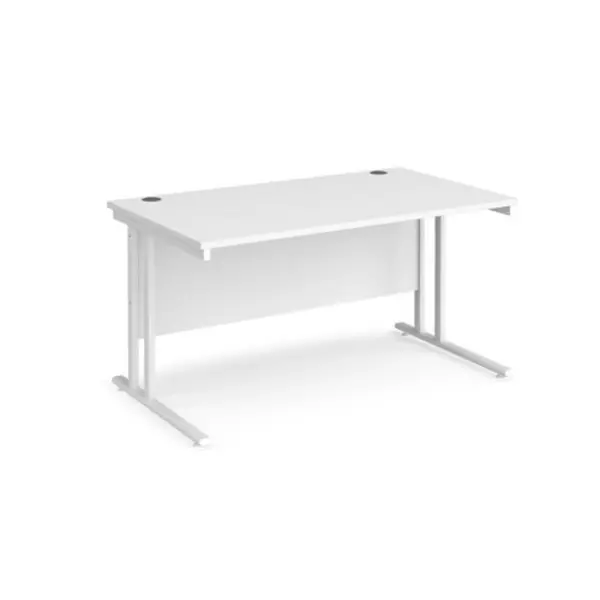 Maestro 25 Office Desk 1400mm Rectangular Desk With Cantilever Leg White Tops With White Frames 800mm Depth Maestro 25 MC14WHWH