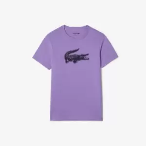 Mens Lacoste SPORT 3D Print Crocodile Breathable Jersey T-Shirt Size 3 - S Purple / Navy Blue