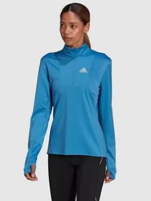 Adidas Own The Run 1/2 Zip Longsleeve Tee, Blue Size XS Women