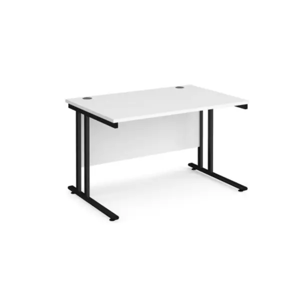 Office Desk 1200mm Rectangular Desk With Cantilever Leg White Tops With Black Frames 800mm Depth Maestro 25