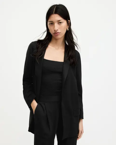 AllSaints Womens Modal Aleida Jersey Blazer, Black, Size: 8