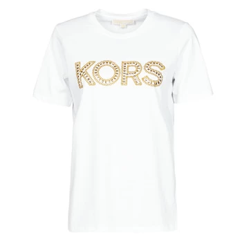 Michael Kors STUDDED CLASSIC TEE womens T shirt in White - Sizes S,L,XS