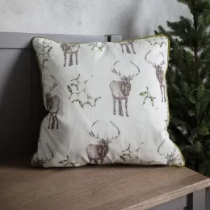 Reindeer and Mistletoe Cushion Natural