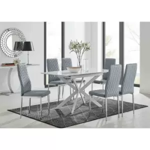 Furniture Box LIRA 120 Extending Dining Table and 6 Grey Milan Chairs