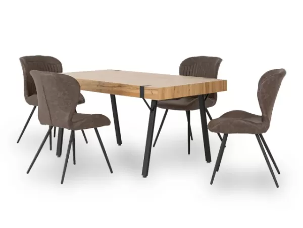 Seconique Treviso Oak Dining Table and 4 Quebec Brown Faux Leather Chairs